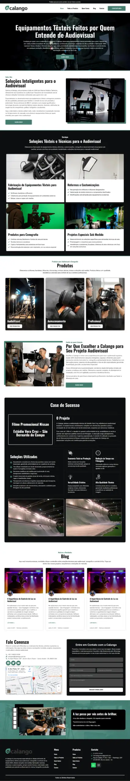Página inicial da Kalango, equipamentos para audiovisual