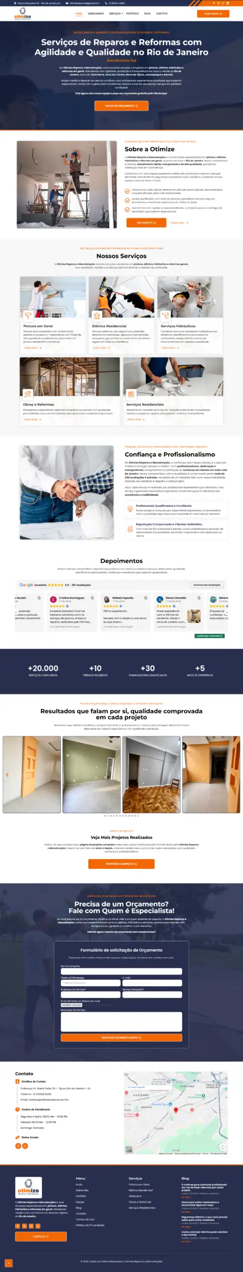 Página inicial da Otimize Reparos e Manutenções